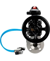 Кран шаровой DN.ru BV3232P(3pc)-FP-F-ISO-H Ду80 Ру40 фланцевый с ISO-фланцем, корпус - нержавеющая сталь 316, полнопроходной, уплотнение - PTFE, с пневмоприводом PA-DA-105-1, пневмораспределителем 4V320-10 220В, БКВ APL-210N