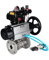 Кран шаровой DN.ru BV3232P(3pc)-FP-F-ISO-H Ду100 Ру25 фланцевый с ISO-фланцем, корпус - нержавеющая сталь 316, полнопроходной, уплотнение - PTFE, с пневмоприводом PA-DA-105-1, пневмораспределителем 4V320-08 220В, БКВ APL-410N Ex, БПВ AFC2000