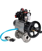Кран шаровой DN.ru BV3232P(3pc)-FP-F-ISO-H Ду100 Ру25 фланцевый с ISO-фланцем, корпус - нержавеющая сталь 316, полнопроходной, уплотнение - PTFE, с пневмоприводом PA-DA-105-1, пневмораспределителем 4V320-08 220В, БКВ APL-410N Ex, БПВ AFC2000