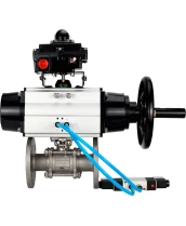 Кран шаровой DN.ru BV3232P(3pc)-FP-F-ISO-H Ду100 Ру25 фланцевый с ISO-фланцем, корпус - нержавеющая сталь 316, полнопроходной, уплотнение - PTFE, с пневмоприводом PA-DA-105-1, пневмораспределителем 4V320-10 220В, БКВ APL-410N Ex