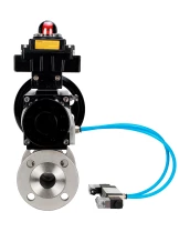 Кран шаровой DN.ru BV3232P(3pc)-FP-F-ISO-H Ду100 Ру25 фланцевый с ISO-фланцем, корпус - нержавеющая сталь 316, полнопроходной, уплотнение - PTFE, с пневмоприводом PA-DA-105-1, пневмораспределителем 4V320-10 220В, БКВ APL-410N Ex