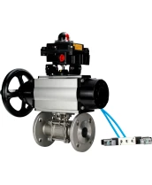 Кран шаровой DN.ru BV3232P(3pc)-FP-F-ISO-H Ду100 Ру25 фланцевый с ISO-фланцем, корпус - нержавеющая сталь 316, полнопроходной, уплотнение - PTFE, с пневмоприводом PA-DA-105-1, пневмораспределителем 4V320-10 220В, БКВ APL-410N Ex