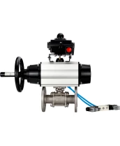 Кран шаровой DN.ru BV3232P(3pc)-FP-F-ISO-H Ду100 Ру25 фланцевый с ISO-фланцем, корпус - нержавеющая сталь 316, полнопроходной, уплотнение - PTFE, с пневмоприводом PA-DA-105-1, пневмораспределителем 4V320-10 220В, БКВ APL-410N Ex