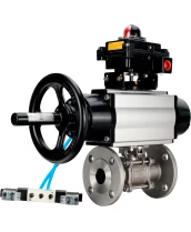 Кран шаровой DN.ru BV3232P(3pc)-FP-F-ISO-H Ду100 Ру25 фланцевый с ISO-фланцем, корпус - нержавеющая сталь 316, полнопроходной, уплотнение - PTFE, с пневмоприводом PA-DA-105-1, пневмораспределителем 4V320-10 220В, БКВ APL-410N Ex