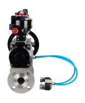 Кран шаровой DN.ru BV3232P(3pc)-FP-F-ISO-H Ду100 Ру25 фланцевый с ISO-фланцем, корпус - нержавеющая сталь 316, полнопроходной, уплотнение - PTFE, с пневмоприводом PA-DA-105-1, пневмораспределителем 4V320-08 220В, БКВ APL-510N Ex, БПВ AFC2000