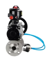 Кран шаровой DN.ru BV3232P(3pc)-FP-F-ISO-H Ду80 Ру40 фланцевый с ISO-фланцем, корпус - нержавеющая сталь 316, полнопроходной, уплотнение - PTFE, с пневмоприводом PA-DA-105-1, пневмораспределителем 4V320-08 220В, БКВ APL-510N Ex