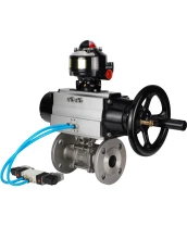 Кран шаровой DN.ru BV3232P(3pc)-FP-F-ISO-H Ду80 Ру40 фланцевый с ISO-фланцем, корпус - нержавеющая сталь 316, полнопроходной, уплотнение - PTFE, с пневмоприводом PA-DA-105-1, пневмораспределителем 4V320-08 220В, БКВ APL-510N Ex