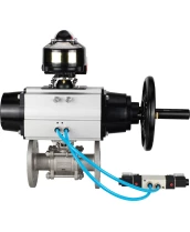Кран шаровой DN.ru BV3232P(3pc)-FP-F-ISO-H Ду80 Ру40 фланцевый с ISO-фланцем, корпус - нержавеющая сталь 316, полнопроходной, уплотнение - PTFE, с пневмоприводом PA-DA-105-1, пневмораспределителем 4V320-08 220В, БКВ APL-510N Ex