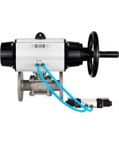 Кран шаровой DN.ru BV3232P(3pc)-FP-F-ISO-H Ду100 Ру25 фланцевый с ISO-фланцем, корпус - нержавеющая сталь 316, полнопроходной, уплотнение - PTFE, с пневмоприводом PA-DA-105-1, пневмораспределителем 4V320-08 220В