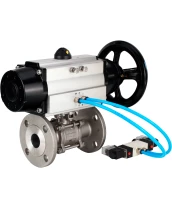 Кран шаровой DN.ru BV3232P(3pc)-FP-F-ISO-H Ду100 Ру25 фланцевый с ISO-фланцем, корпус - нержавеющая сталь 316, полнопроходной, уплотнение - PTFE, с пневмоприводом PA-DA-105-1, пневмораспределителем 4V320-08 220В