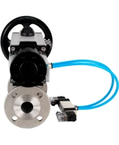 Кран шаровой DN.ru BV3232P(3pc)-FP-F-ISO-H Ду100 Ру25 фланцевый с ISO-фланцем, корпус - нержавеющая сталь 316, полнопроходной, уплотнение - PTFE, с пневмоприводом PA-DA-105-1, пневмораспределителем 4V320-08 220В