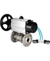 Кран шаровой DN.ru BV3232P(3pc)-FP-F-ISO-H Ду100 Ру25 фланцевый с ISO-фланцем, корпус - нержавеющая сталь 316, полнопроходной, уплотнение - PTFE, с пневмоприводом PA-DA-105-1, пневмораспределителем 4V320-08 220В