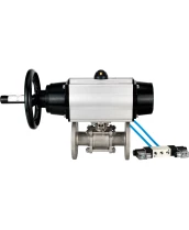 Кран шаровой DN.ru BV3232P(3pc)-FP-F-ISO-H Ду100 Ру25 фланцевый с ISO-фланцем, корпус - нержавеющая сталь 316, полнопроходной, уплотнение - PTFE, с пневмоприводом PA-DA-105-1, пневмораспределителем 4V320-08 220В