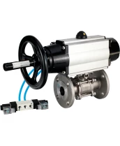 Кран шаровой DN.ru BV3232P(3pc)-FP-F-ISO-H Ду100 Ру25 фланцевый с ISO-фланцем, корпус - нержавеющая сталь 316, полнопроходной, уплотнение - PTFE, с пневмоприводом PA-DA-105-1, пневмораспределителем 4V320-08 220В