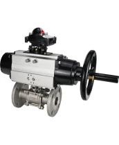 Кран шаровой DN.ru BV3232P(3pc)-FP-F-ISO-H Ду65 Ру40 фланцевый с ISO-фланцем, корпус - нержавеющая сталь 316, полнопроходной, уплотнение - PTFE, с пневмоприводом PA-DA-105-1, БКВ APL-210N