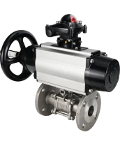 Кран шаровой DN.ru BV3232P(3pc)-FP-F-ISO-H Ду100 Ру25 фланцевый с ISO-фланцем, корпус - нержавеющая сталь 316, полнопроходной, уплотнение - PTFE, с пневмоприводом PA-DA-105-1, БКВ APL-210N