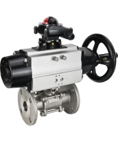 Кран шаровой DN.ru BV3232P(3pc)-FP-F-ISO-H Ду100 Ру25 фланцевый с ISO-фланцем, корпус - нержавеющая сталь 316, полнопроходной, уплотнение - PTFE, с пневмоприводом PA-DA-105-1, БКВ APL-210N