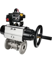 Кран шаровой DN.ru BV3232P(3pc)-FP-F-ISO-H Ду65 Ру40 фланцевый с ISO-фланцем, корпус - нержавеющая сталь 316, полнопроходной, уплотнение - PTFE, с пневмоприводом PA-DA-105-1, БКВ APL-410N Ex