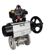 Кран шаровой DN.ru BV3232P(3pc)-FP-F-ISO-H Ду100 Ру25 фланцевый с ISO-фланцем, корпус - нержавеющая сталь 316, полнопроходной, уплотнение - PTFE, с пневмоприводом PA-DA-105-1, БКВ APL-410N Ex