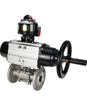 Кран шаровой DN.ru BV3232P(3pc)-FP-F-ISO-H Ду80 Ру40 фланцевый с ISO-фланцем, корпус - нержавеющая сталь 316, полнопроходной, уплотнение - PTFE, с пневмоприводом PA-DA-105-1, БКВ APL-510N Ex