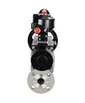 Кран шаровой DN.ru BV3232P(3pc)-FP-F-ISO-H Ду80 Ру40 фланцевый с ISO-фланцем, корпус - нержавеющая сталь 316, полнопроходной, уплотнение - PTFE, с пневмоприводом PA-DA-105-1, БКВ APL-510N Ex