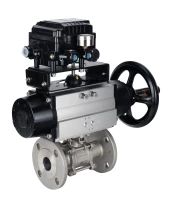 Кран шаровой DN.ru BV3232P(3pc)-FP-F-ISO-H Ду80 Ру40 фланцевый с ISO-фланцем, корпус - нержавеющая сталь 316, полнопроходной, уплотнение - PTFE, с пневмоприводом PA-DA-105-1, электропневматическим позиционером YT-1000RSN без обратной связи