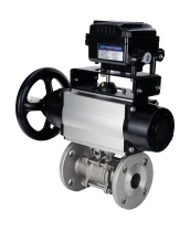 Кран шаровой DN.ru BV3232P(3pc)-FP-F-ISO-H Ду80 Ру40 фланцевый с ISO-фланцем, корпус - нержавеющая сталь 316, полнопроходной, уплотнение - PTFE, с пневмоприводом PA-DA-105-1, электропневматическим позиционером YT-1000RSN без обратной связи