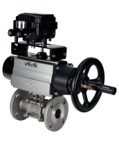 Кран шаровой DN.ru BV3232P(3pc)-FP-F-ISO-H Ду80 Ру40 фланцевый с ISO-фланцем, корпус - нержавеющая сталь 316, полнопроходной, уплотнение - PTFE, с пневмоприводом PA-DA-105-1, электропневматическим позиционером YT-1000RSN без обратной связи