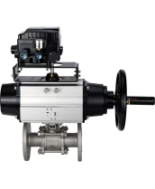 Кран шаровой DN.ru BV3232P(3pc)-FP-F-ISO-H Ду65 Ру40 фланцевый с ISO-фланцем, корпус - нержавеющая сталь 316, полнопроходной, уплотнение - PTFE, с пневмоприводом PA-DA-105-1, электропневматическим позиционером YT-1000RSN без обратной связи