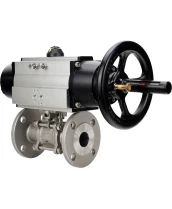 Кран шаровой DN.ru BV3232P(3pc)-FP-F-ISO-H Ду65 Ру40 фланцевый с ISO-фланцем, корпус - нержавеющая сталь 316, полнопроходной, уплотнение - PTFE, с пневмоприводом PA-DA-105-1