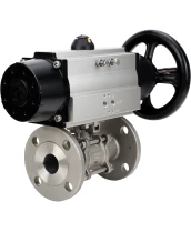 Кран шаровой DN.ru BV3232P(3pc)-FP-F-ISO-H Ду100 Ру25 фланцевый с ISO-фланцем, корпус - нержавеющая сталь 316, полнопроходной, уплотнение - PTFE, с пневмоприводом PA-DA-105-1