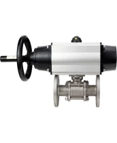 Кран шаровой DN.ru BV3232P(3pc)-FP-F-ISO-H Ду100 Ру25 фланцевый с ISO-фланцем, корпус - нержавеющая сталь 316, полнопроходной, уплотнение - PTFE, с пневмоприводом PA-DA-105-1