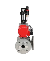 Кран шаровой DN.ru BV3232P(4pc)-FP-3WL-F Ду15 Ру16 полнопроходной трехходовой, фланцевый, корпус - нержавеющая сталь SS316, с пневмоприводом DN.ru PA-DA-052 двойного действия, пневмораспределителем 4M310-08 220В и БПВ AFC2000