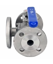 Кран шаровой DN.ru BV3232P(4pc)-FP-3WL-F-ISO-H Ду15 Ру16 полнопроходной трехходовой, нержавеющая сталь SS316, фланцевый, уплотнение - PTFE, ISO-фланец F03/F04 квадрат 9х9, с рукояткой