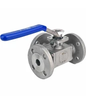Кран шаровой DN.ru BV3232P(4pc)-FP-3WL-F-ISO-H Ду15 Ру16 полнопроходной трехходовой, нержавеющая сталь SS316, фланцевый, уплотнение - PTFE, ISO-фланец F03/F04 квадрат 9х9, с рукояткой