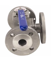 Кран шаровой DN.ru BV3232P(4pc)-FP-3WL-F-ISO-H Ду80 Ру16 полнопроходной трехходовой, нержавеющая сталь SS316, фланцевый, уплотнение - PTFE, ISO-фланец F07/F10, квадрат 19х19, с рукояткой