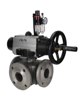 Кран шаровой DN.ru BV3232P(4pc)-FP-3WL-F Ду100 Ру16 полнопроходной трехходовой, фланцевый, корпус - нержавеющая сталь SS316, с пневмоприводом DN.ru PA-DA-105-1 двойного действия, пневмораспределителем 4M310-08 220В и БПВ AFC2000