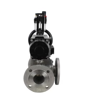 Кран шаровой DN.ru BV3232P(4pc)-FP-3WL-F Ду100 Ру16 полнопроходной трехходовой, фланцевый, корпус - нержавеющая сталь SS316, с пневмоприводом DN.ru PA-DA-105-1 двойного действия, пневмораспределителем 4M310-08 220В и БПВ AFC2000
