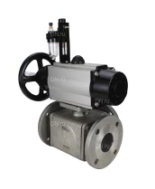 Кран шаровой DN.ru BV3232P(4pc)-FP-3WL-F Ду100 Ру16 полнопроходной трехходовой, фланцевый, корпус - нержавеющая сталь SS316, с пневмоприводом DN.ru PA-DA-105-1 двойного действия, пневмораспределителем 4M310-08 220В и БПВ AFC2000