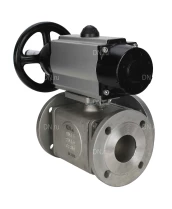 Кран шаровой DN.ru BV3232P(4pc)-FP-3WL-F Ду100 Ру16 полнопроходной трехходовой, фланцевый, корпус - нержавеющая сталь SS316, с пневмоприводом DN.ru PA-DA-105-1 двойного действия и пневмораспределителем 4M310-08 24В