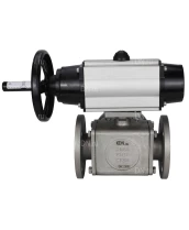 Кран шаровой DN.ru BV3232P(4pc)-FP-3WL-F Ду100 Ру16 полнопроходной трехходовой, фланцевый, корпус - нержавеющая сталь SS316, с пневмоприводом DN.ru PA-DA-105-1 двойного действия и пневмораспределителем 4M310-08 24В