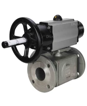 Кран шаровой DN.ru BV3232P(4pc)-FP-3WL-F Ду100 Ру16 полнопроходной трехходовой, фланцевый, корпус - нержавеющая сталь SS316, с пневмоприводом DN.ru PA-DA-105-1 двойного действия и пневмораспределителем 4M310-08 24В