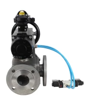 Кран шаровой DN.ru BV3232P(4pc)-FP-3WL-F Ду100 Ру16 полнопроходной трехходовой, фланцевый, корпус - нержавеющая сталь SS316, с пневмоприводом DN.ru PA-DA-105-1 двойного действия, пневмораспределителем 4V320-10 220В и БКВ APL-210N