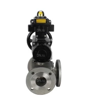 Кран шаровой DN.ru BV3232P(4pc)-FP-3WL-F Ду100 Ру16 полнопроходной трехходовой, фланцевый, корпус - нержавеющая сталь SS316, с пневмоприводом DN.ru PA-DA-105-1 двойного действия и БКВ APL-410N EX