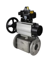 Кран шаровой DN.ru BV3232P(4pc)-FP-3WL-F Ду100 Ру16 полнопроходной трехходовой, фланцевый, корпус - нержавеющая сталь SS316, с пневмоприводом DN.ru PA-DA-105-1 двойного действия и БКВ APL-410N EX