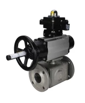 Кран шаровой DN.ru BV3232P(4pc)-FP-3WL-F Ду100 Ру16 полнопроходной трехходовой, фланцевый, корпус - нержавеющая сталь SS316, с пневмоприводом DN.ru PA-DA-105-1 двойного действия и БКВ APL-410N EX