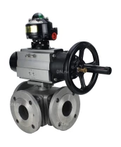 Кран шаровой DN.ru BV3232P(4pc)-FP-3WL-F Ду100 Ру16 полнопроходной трехходовой, фланцевый, корпус - нержавеющая сталь SS316, с пневмоприводом DN.ru PA-DA-105-1 двойного действия и БКВ APL-510N EX