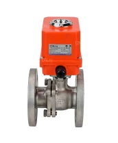 Кран шаровой DN.ru BV3232P(2pc)-FP-F-ISO-H Ду15 Ру40 полнопроходной двухходовой, нержавеющая сталь 316, фланцевое, уплотнение - PTFE, с электроприводом QT-N-003EM-O1-220VAC-У1 MINI