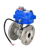 Кран шаровой DN.ru BV3232P(2pc)-FP-F-ISO-H Ду25 Ру40 полнопроходной двухходовой, нержавеющая сталь 316, фланцевый, уплотнение - PTFE, с электроприводом QT-N-003EM-O1-24VDC-У1 blue