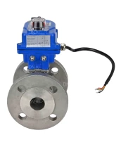 Кран шаровой DN.ru BV3232P(2pc)-FP-F-ISO-H Ду25 Ру40 полнопроходной двухходовой, нержавеющая сталь 316, фланцевый, уплотнение - PTFE, с электроприводом QT-N-003EM-O1-24VDC-У1 blue